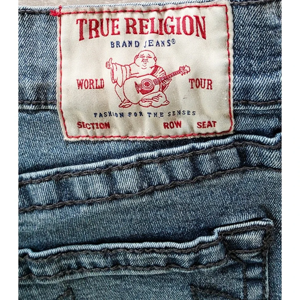 True Religion Mens 33X26 Ricky Relaxed Straight Blue Jeans Medium Wash Denim